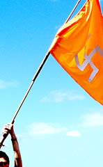 The spiritual swastika flag held high